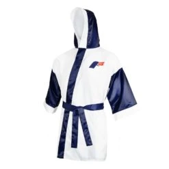 Fighting Full Length Robe -Top Boxing Store FFLR WH BL 1