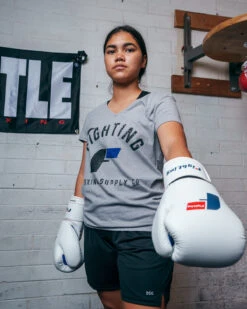 Fighting Women's Distressed V-Neck Tee -Top Boxing Store FSWTS14GR 1