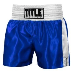 TITLE Boxing Professional Women’s Satin Striped Boxing Trunks -Top Boxing Store TPBTW2 BL WH 1